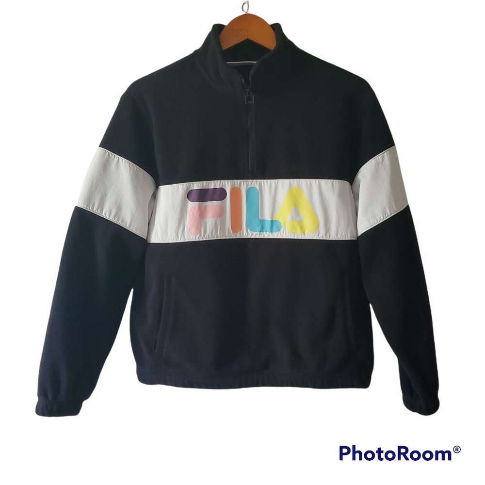 FILA Women's Black Color Block‎ Quarter Zip Fleece Pullover Sweatshirt Sz Medium - Picture 5 of 15